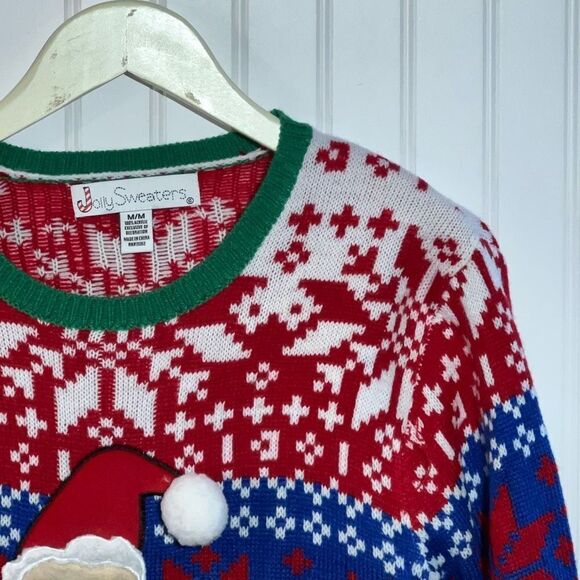 Jolly Sweaters Santa Sweater Women’s Medium Red Green Blue Holiday Ugly Sweater - Picture 7 of 13